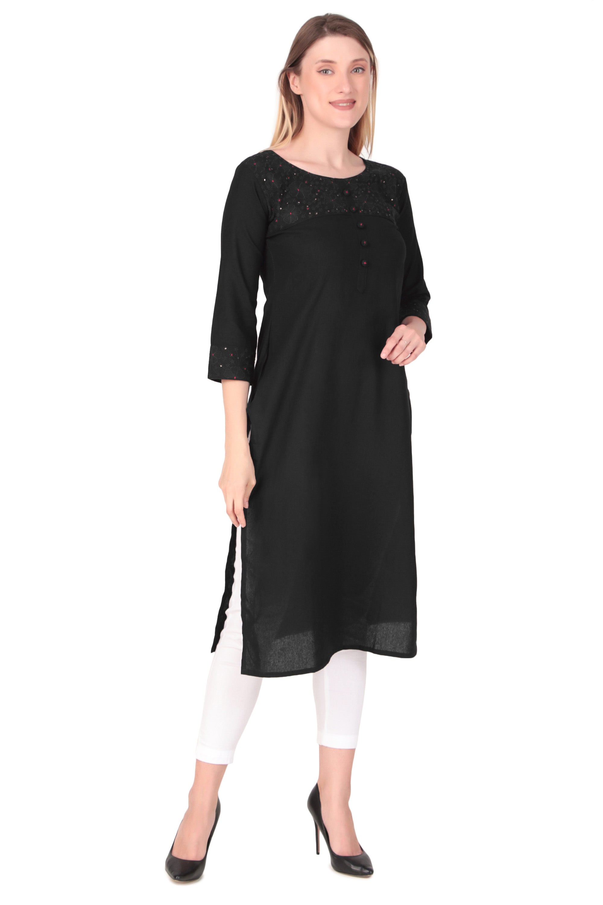 Ladyline Cotton Embroidered Kurti For Women - Long Tunic Top / Indian Dress (Length 44-45 Inches)