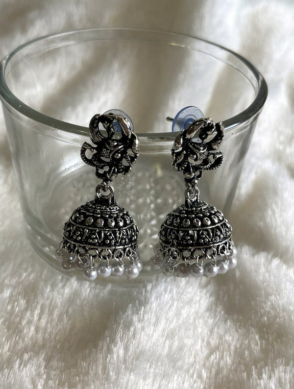 Ethnic Oxidized Silver Jhumka Earrings