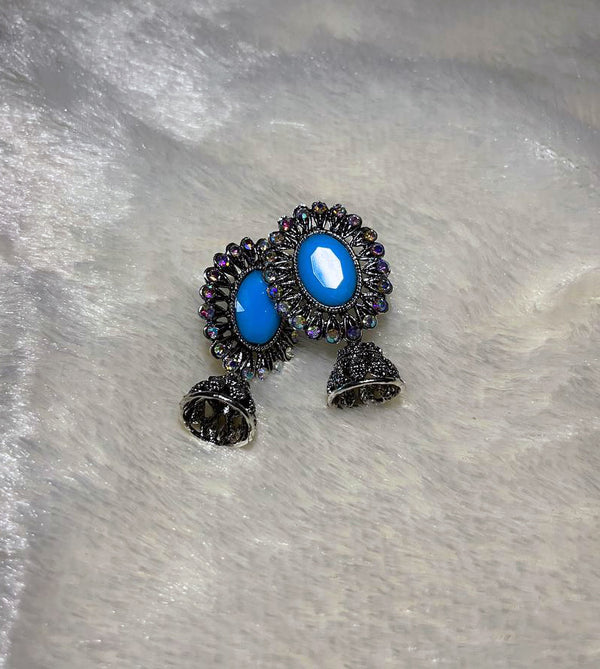 Ethnic Jhumka Earring with Blue Stone