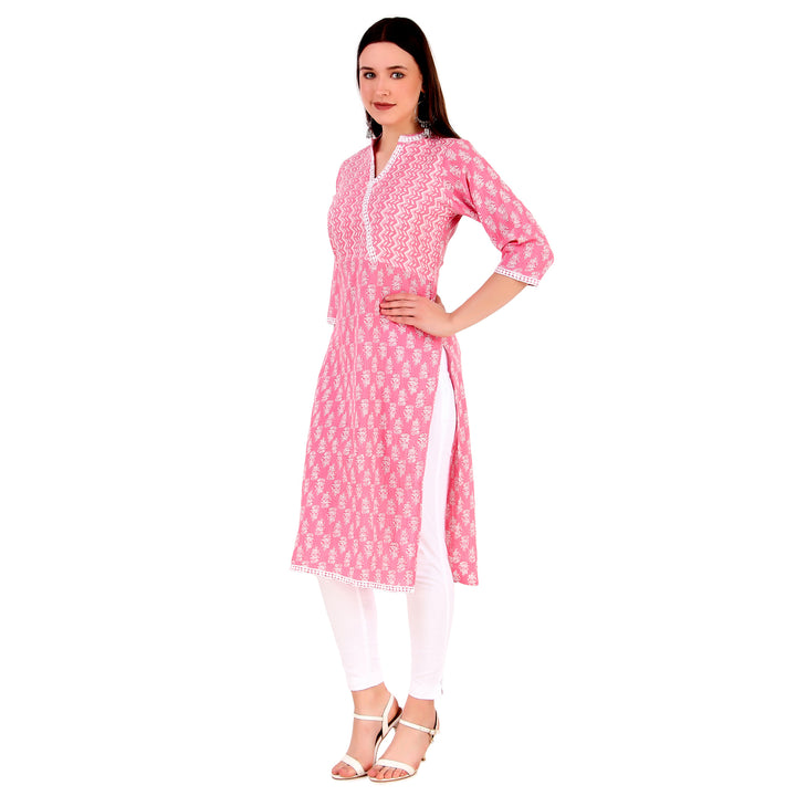 Ladyline Traditional Printed 100% Cotton Kurtis for Women with Lace work Tunic Top (CPK LLJP)