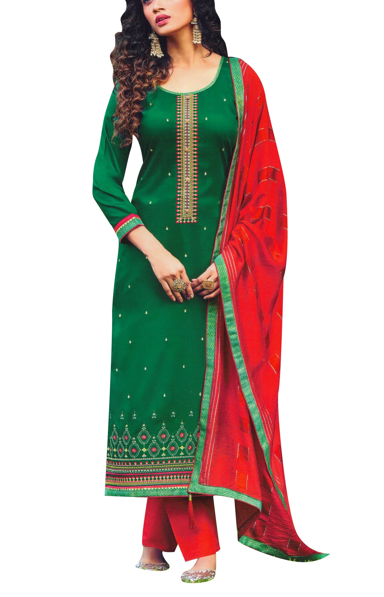 Cotton Rich Embroidered Salwar Kameez Suit With Weaving Dupatta And Pant Ladyline