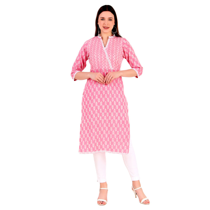 Ladyline Traditional Printed 100% Cotton Kurtis for Women with Lace work Tunic Top (CPK LLJP)
