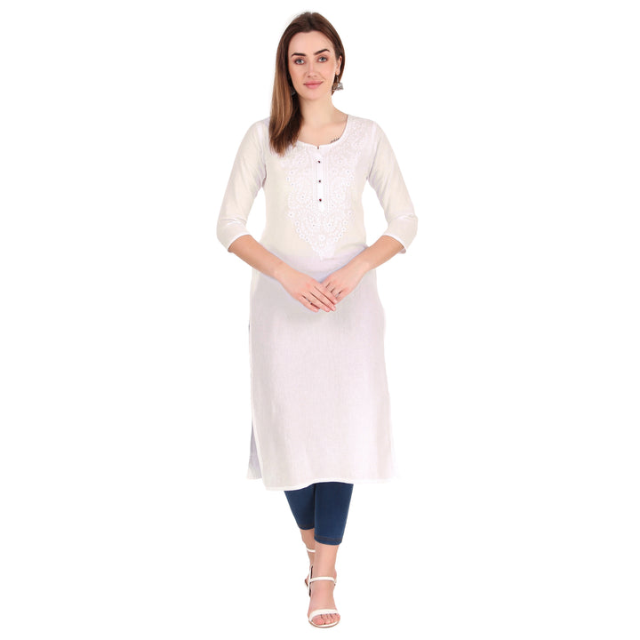 ladyline Cotton Chikhan Schiffli Embroidered Kurti for Womens Tunic Top