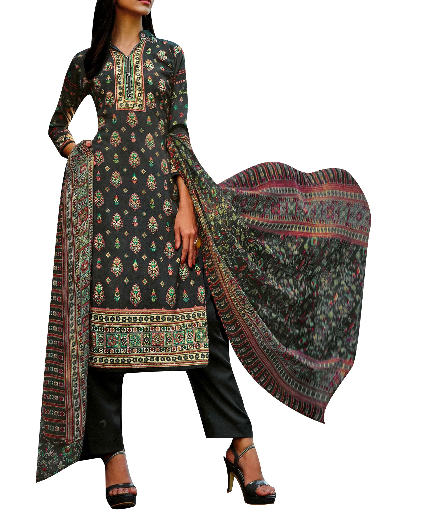 Salwar Kameez Ladyline En Coton Brodé Main - Ensemble Complet Avec Dupatta En Organza - Taille Selon Tour De Poitrine