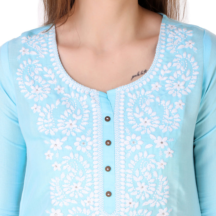 ladyline Rayon Chikhan Schiffli Embroidered Kurti for Womens Tunic Top