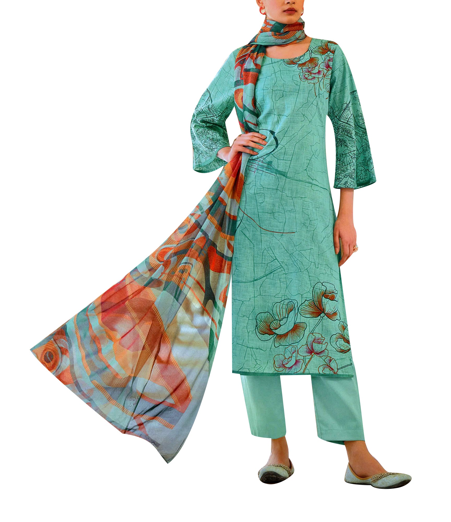 ladyline 100% Katoen Cool Gedrukt Salwar Kameez met Broek en Gazon