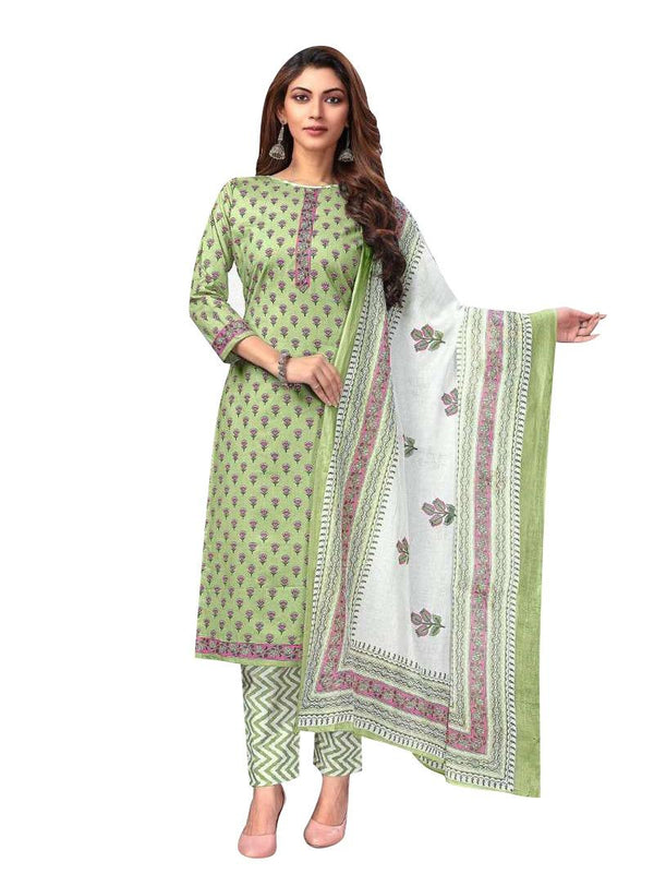 Ladyline Jaipur Cotton Ethnic Printed Salwar Kameez Suit with Cotton Dupatta and Pants