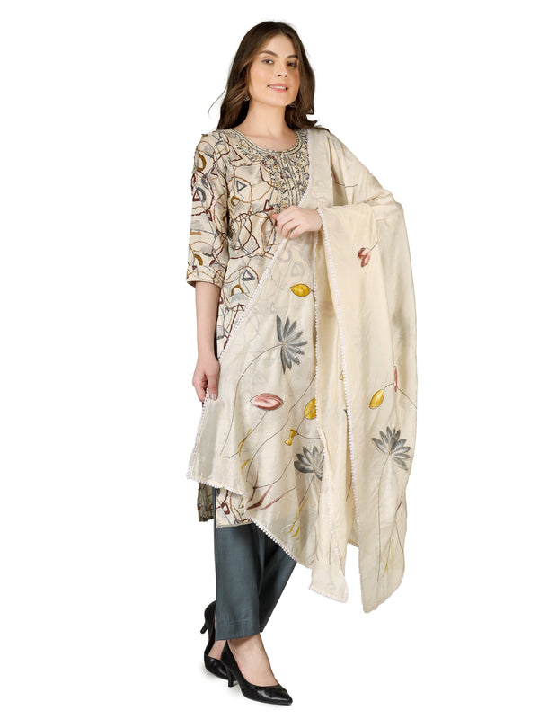 Chanderi Silk Salwar Kameez Set Printed & Embroidered