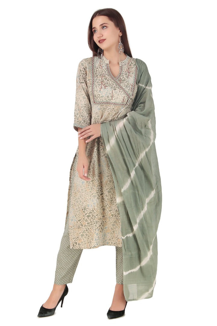 Ladyline Women's Cotton Angrakha Salwar Kameez - Hand Crafted with Leheriya Dupatta