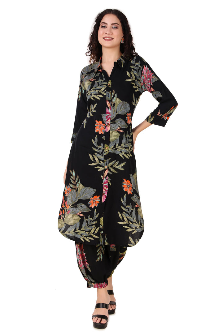 Ladyline Womens Rayon Printed Kurta Shirt with Salwar Pants | 2-Pcs Co-Ord Set | Salwar Kameez