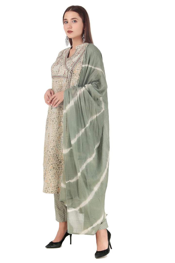 Ladyline Women's Cotton Angrakha Salwar Kameez - Hand Crafted with Leheriya Dupatta