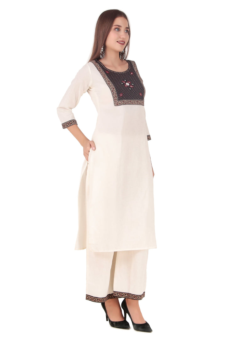 Ladyline Traditional Cotton Kurta with Pants Set - Hand Work Mirror Work Dhabu Print