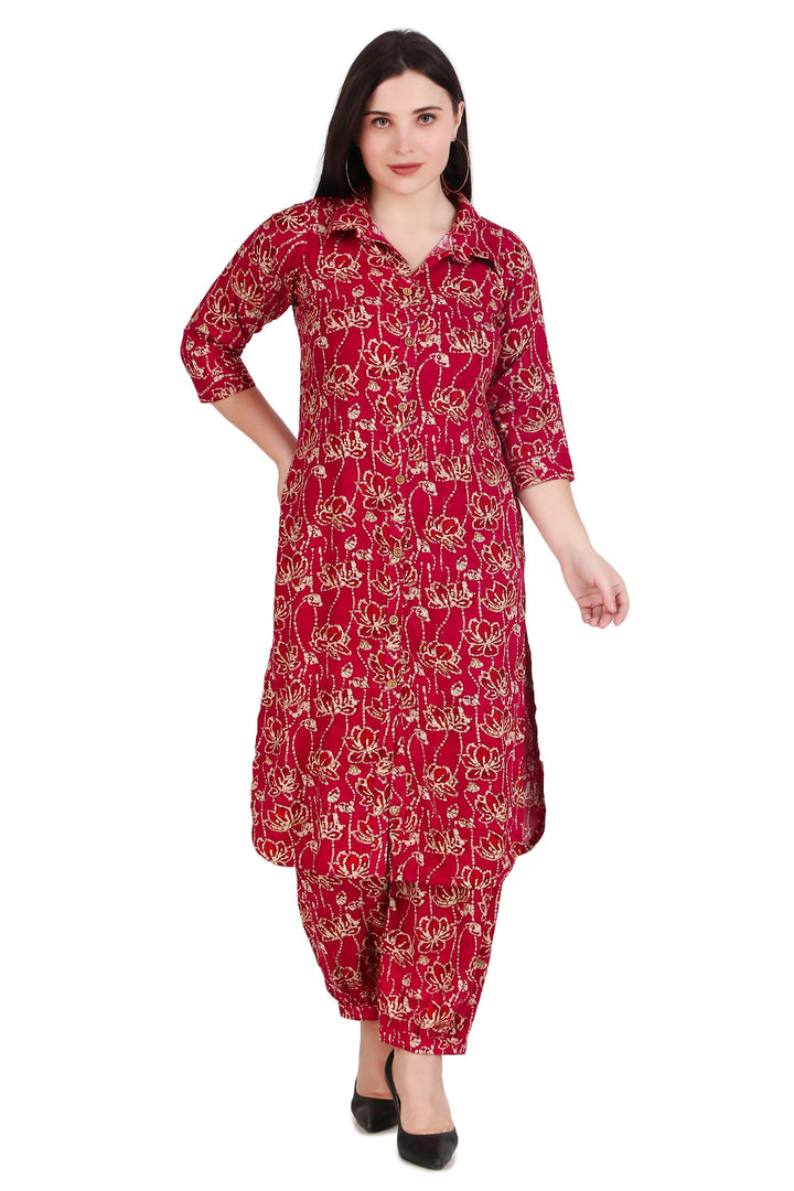 Ladyline Womens Rayon Printed Kurta Shirt with Afghani Salwar Pants | 2-Pcs Co-Ord Set |