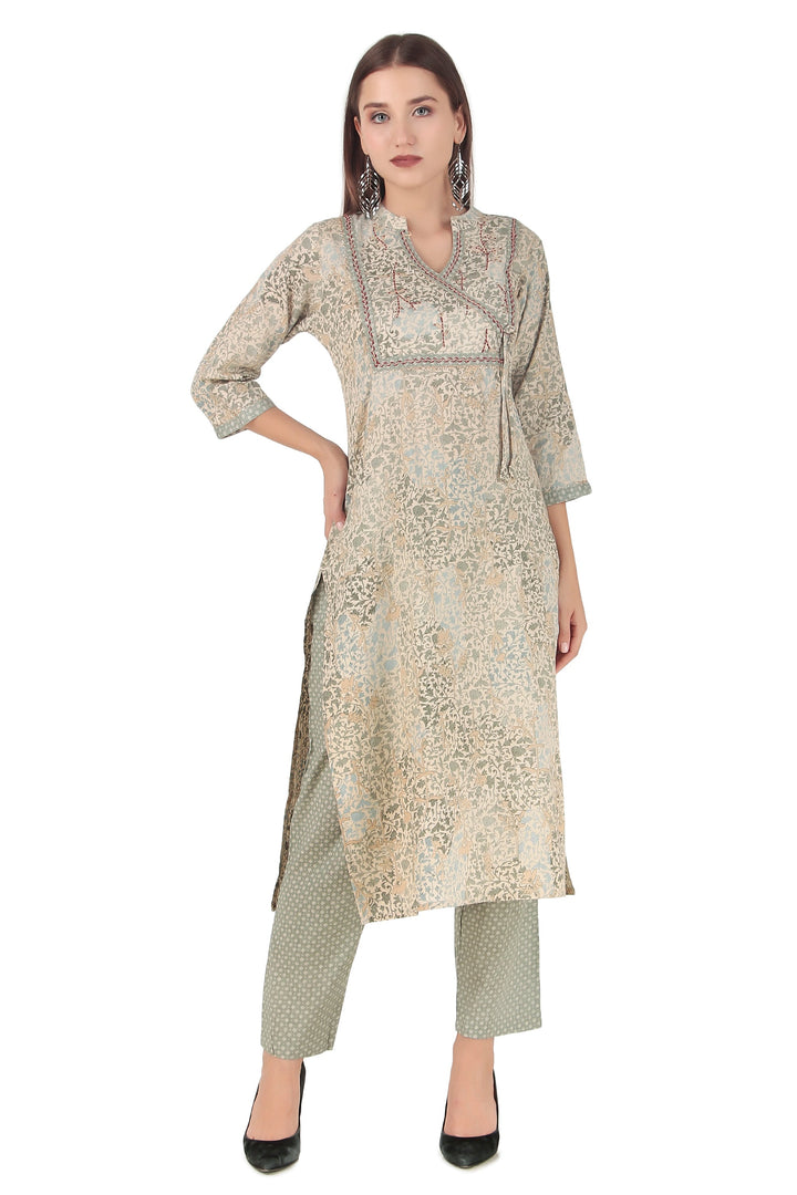 Ladyline Women's Cotton Angrakha Salwar Kameez - Hand Crafted with Leheriya Dupatta