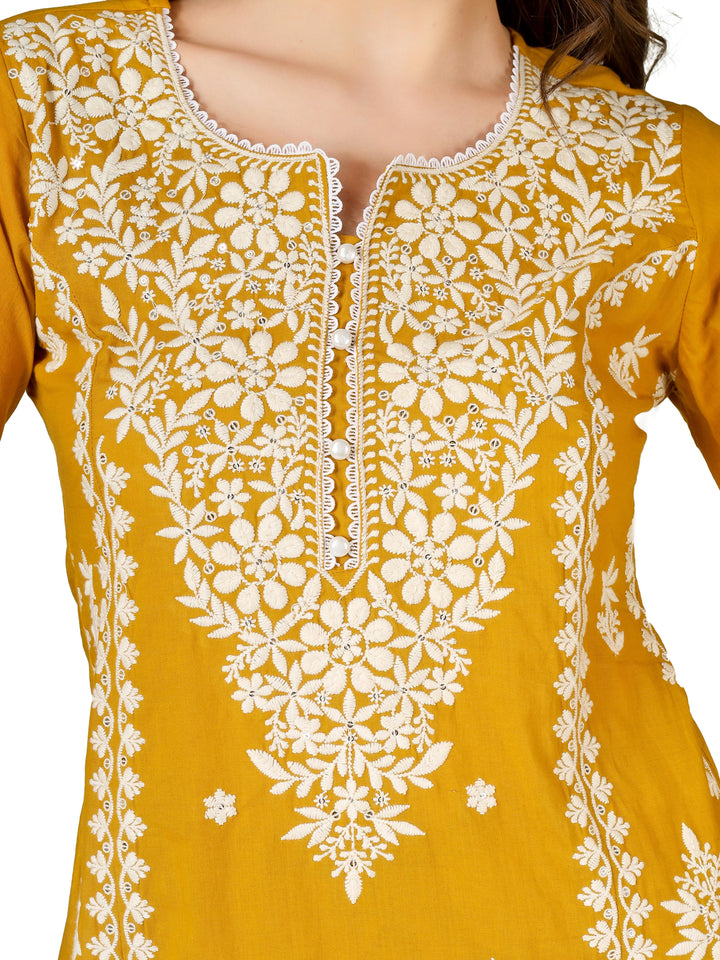 Ladyline Party Wear Chikankari Salwar Kameez Set – Pure Cotton Lucknowi Chikan Embroidered Kurta with Lace Work, Straight Pants & Kota Dupatta