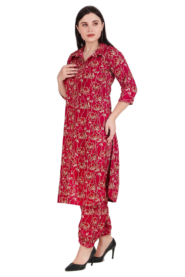 Ladyline Womens Rayon Printed Kurta Shirt with Afghani Salwar Pants | 2-Pcs Co-Ord Set |