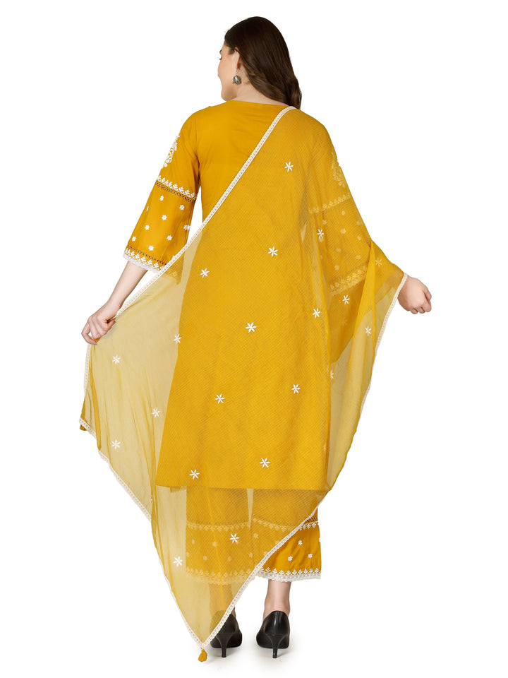 Ladyline Party Wear Chikankari Salwar Kameez Set – Pure Cotton Lucknowi Chikan Embroidered Kurta with Lace Work, Straight Pants & Kota Dupatta