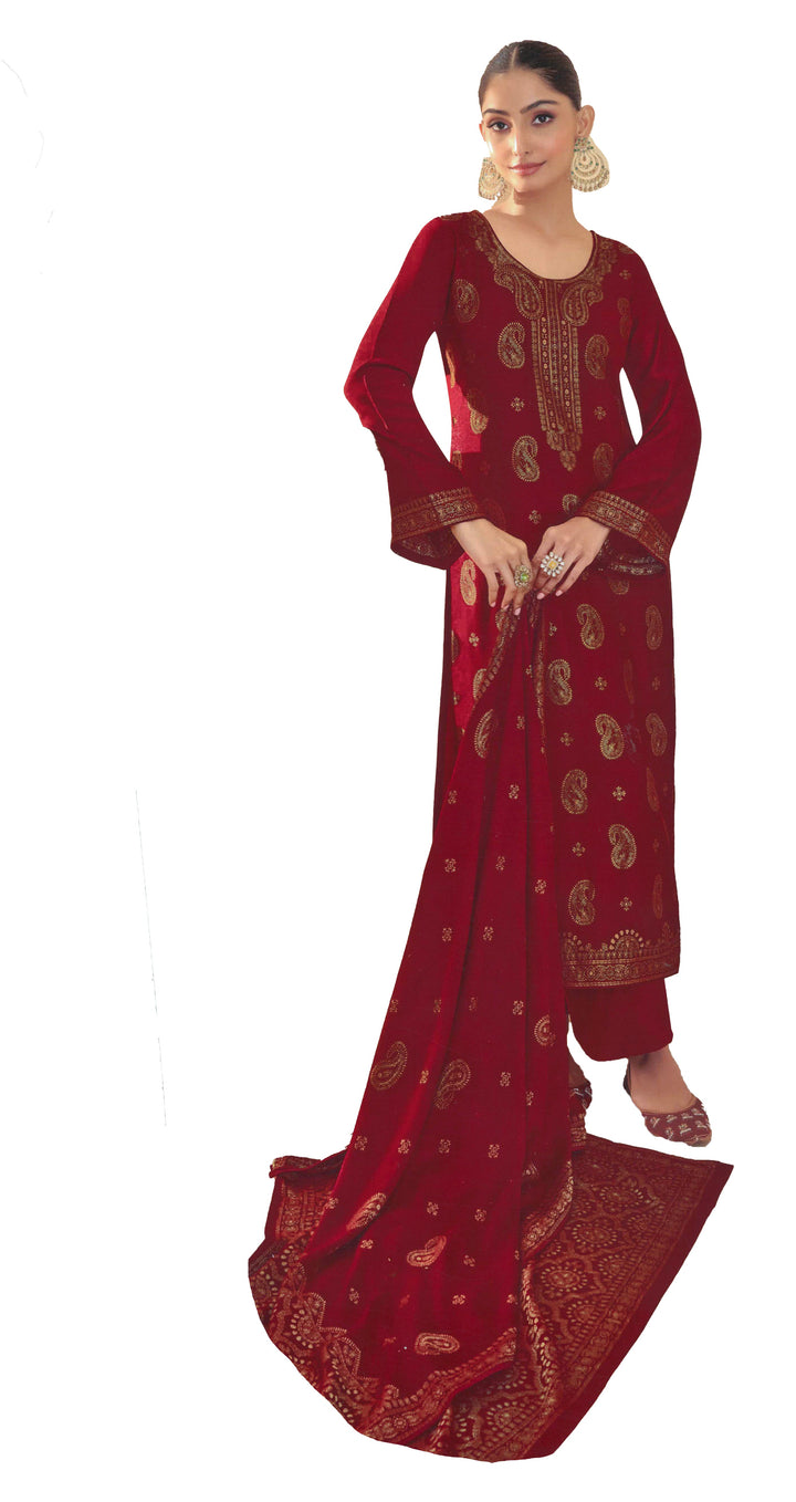 Ladyline Party Wear Pashmina Long Salwar Kameez Jacquard Weaving Winter Formal Indian Dress