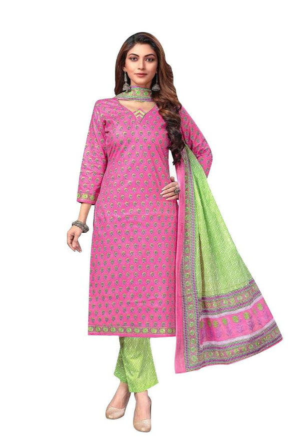 Ladyline Jaipur Cotton Ethnic Printed Salwar Kameez Suit with Cotton Dupatta and Pants