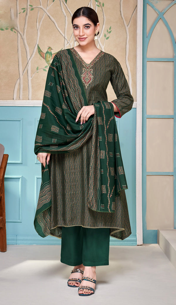 Elegant Modal Silk Salwar Kameez Set – Printed Embroidered Anarkali Style