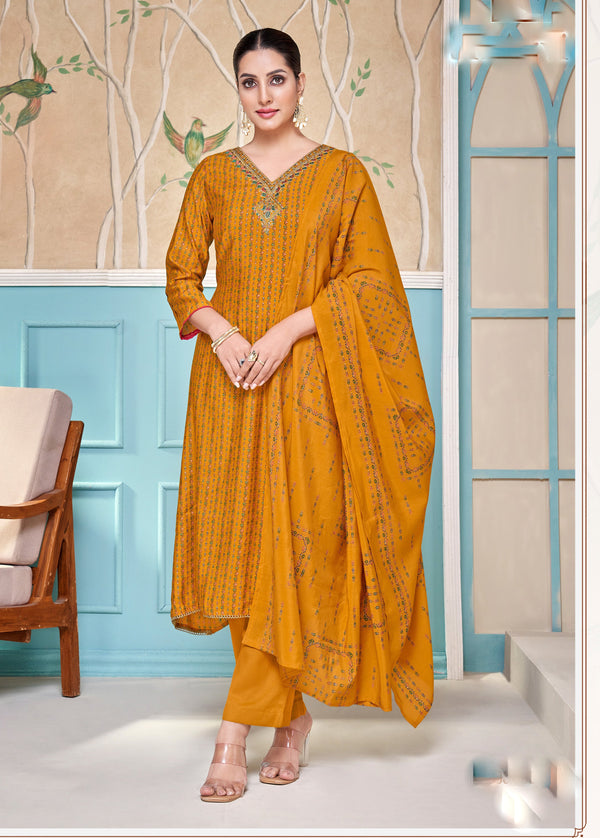Elegant Modal Silk Salwar Kameez Set – Printed Embroidered Anarkali Style