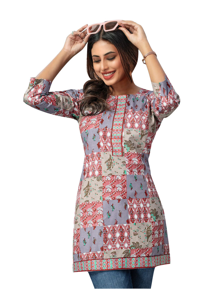 Ladyline Casual Cotton Printed Tunic Top Blouse for Womens Short Kurti Ethnic Print