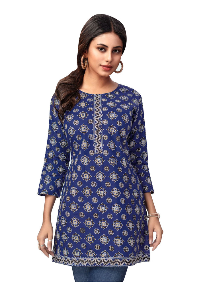 Ladyline Casual Cotton Printed Tunic Top Blouse for Womens Short Kurti Ethnic Print