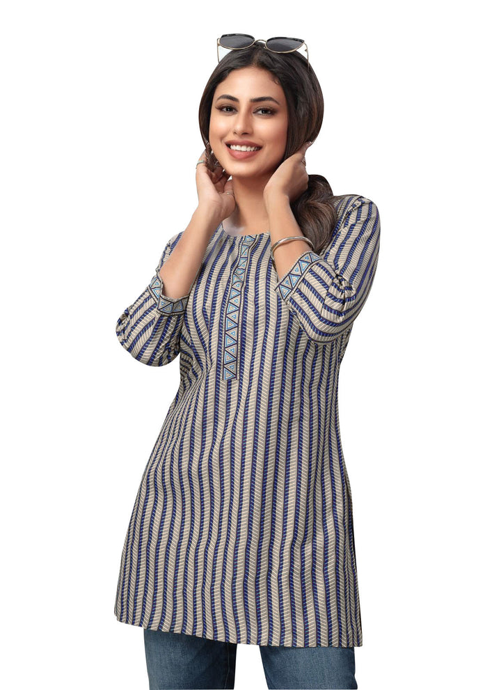 Ladyline Casual Cotton Printed Tunic Top Blouse for Womens Short Kurti Ethnic Print