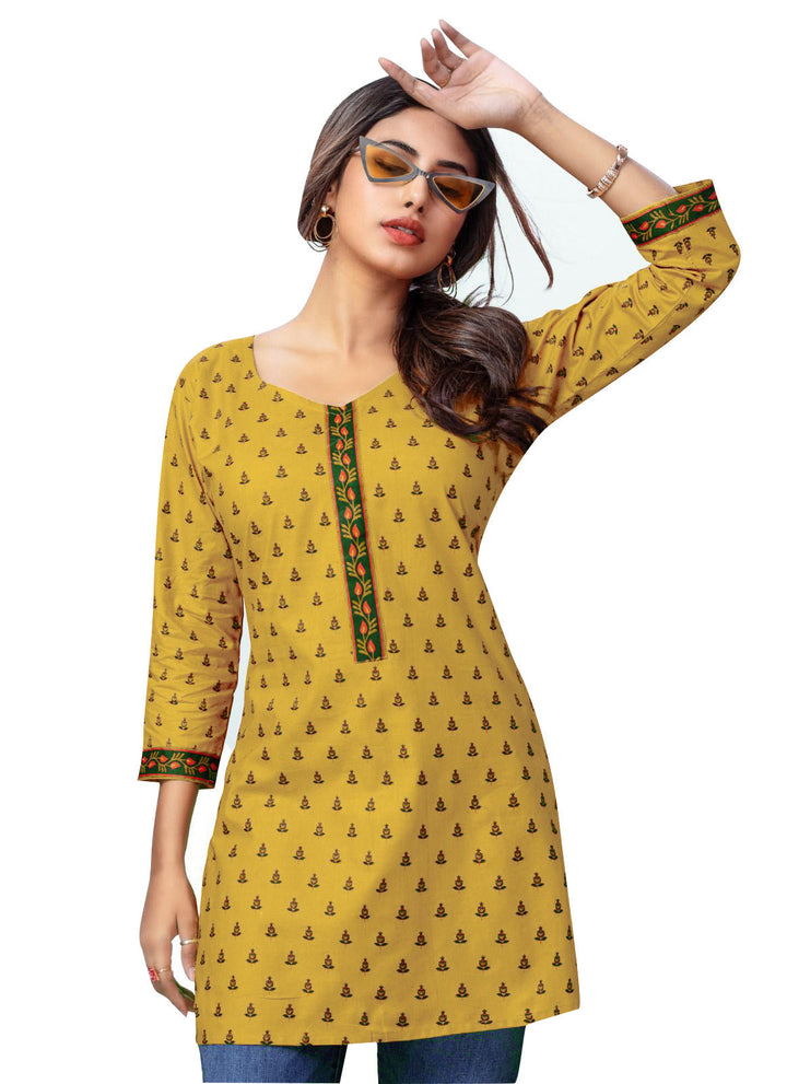 Ladyline Casual Cotton Printed Tunic Top Blouse for Womens Short Kurti Ethnic Print