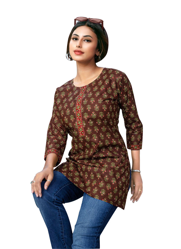 Ladyline Casual Cotton Printed Tunic Top Blouse for Womens Short Kurti Ethnic Print