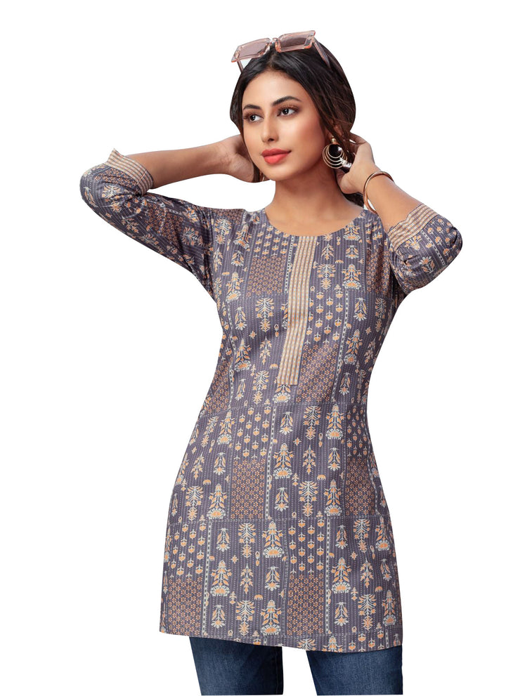 Ladyline Casual Cotton Printed Tunic Top Blouse for Womens Short Kurti Ethnic Print