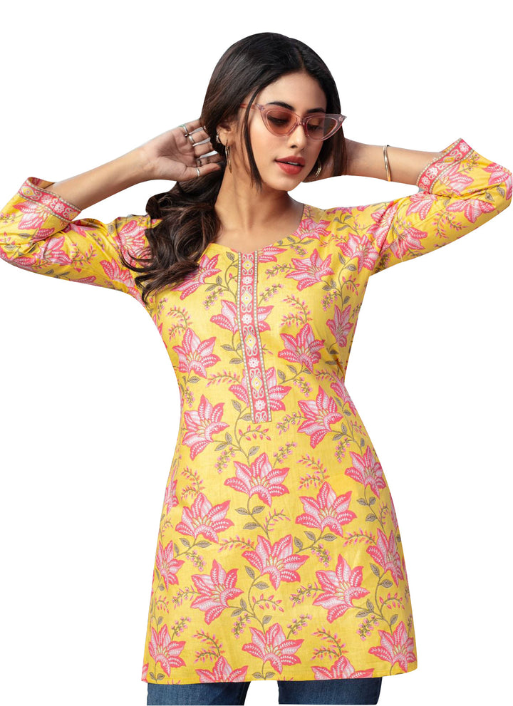 Ladyline Casual Cotton Printed Tunic Top Blouse for Womens Short Kurti Ethnic Print