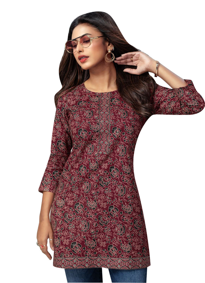 Ladyline Casual Cotton Printed Tunic Top Blouse for Womens Short Kurti Ethnic Print