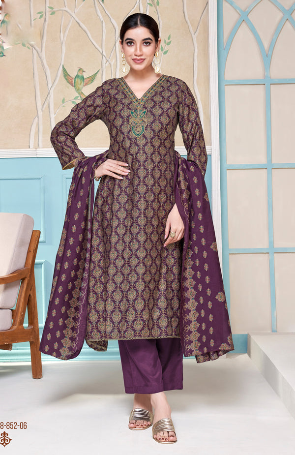 Elegant Modal Silk Salwar Kameez Set – Printed Embroidered Anarkali Style