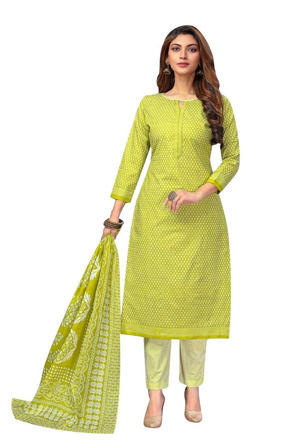 Ladyline Jaipur Cotton Ethnic Printed Salwar Kameez Suit with Cotton Dupatta and Pants