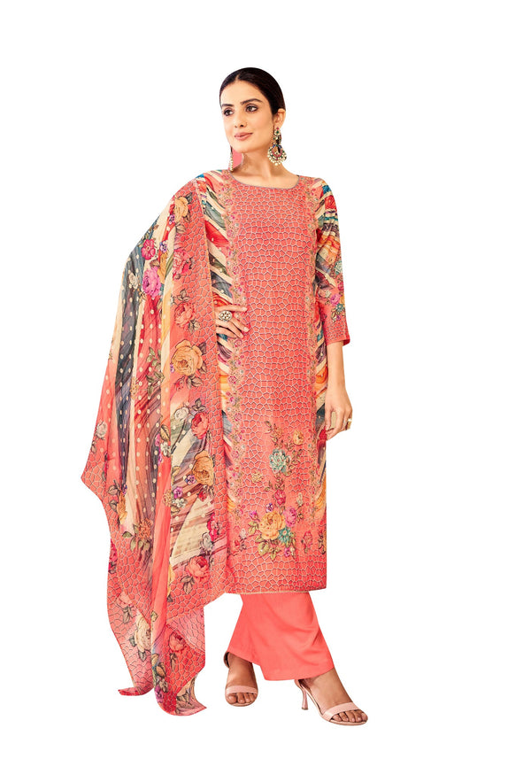 Ladyline Partywear Crepe Silk Salwar Kameez - Digital Printed Embroidered Womens Dress