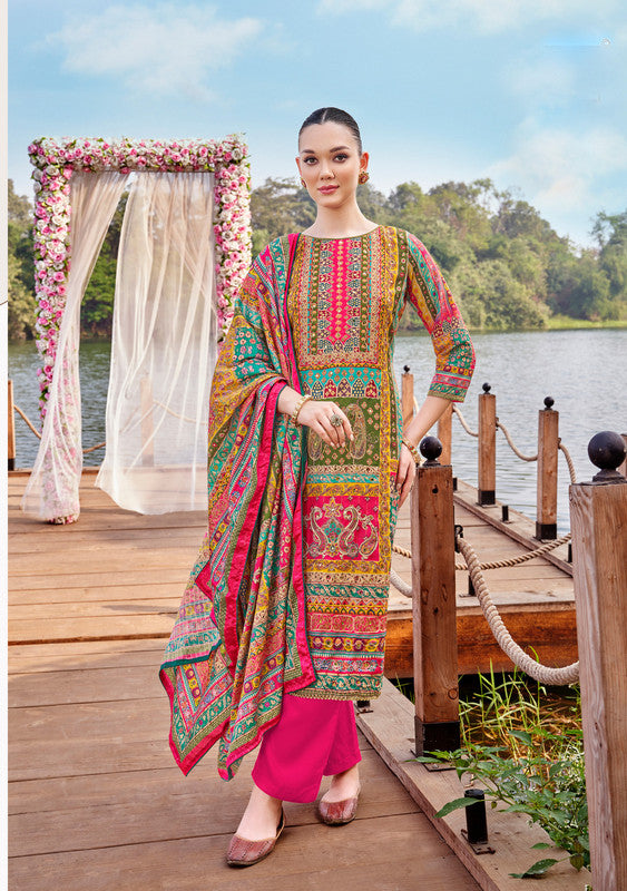 Ladyline Maslin Silk Printed Aari Embroidered Salwar Kameez Suit Set | Elegant Indian Pakistani Dress