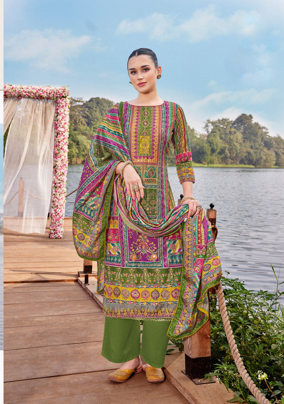 Ladyline Maslin Silk Printed Aari Embroidered Salwar Kameez Suit Set | Elegant Indian Pakistani Dress