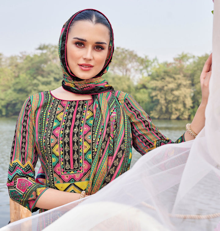 Ladyline Maslin Silk Printed Aari Embroidered Salwar Kameez Suit Set | Elegant Indian Pakistani Dress