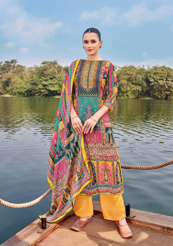 Ladyline Maslin Silk Printed Aari Embroidered Salwar Kameez Suit Set | Elegant Indian Pakistani Dress