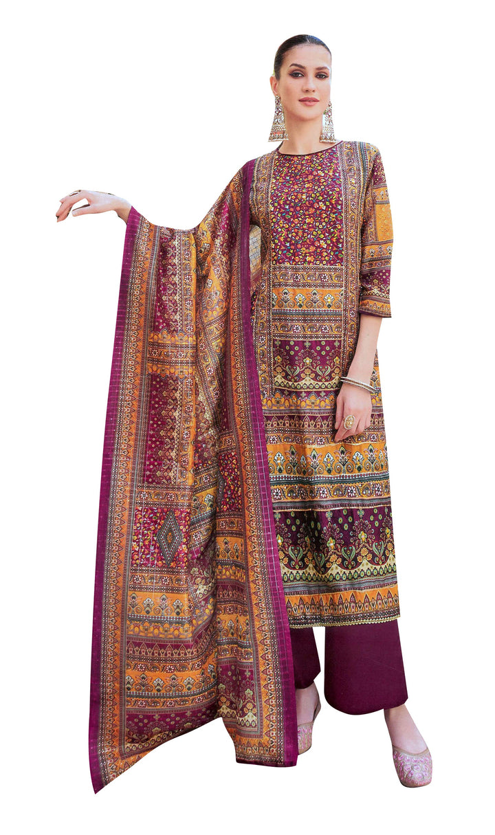 Ladyline Maslin Silk Printed Aari Embroidered Salwar Kameez Suit Set | Elegant Indian Pakistani Dress