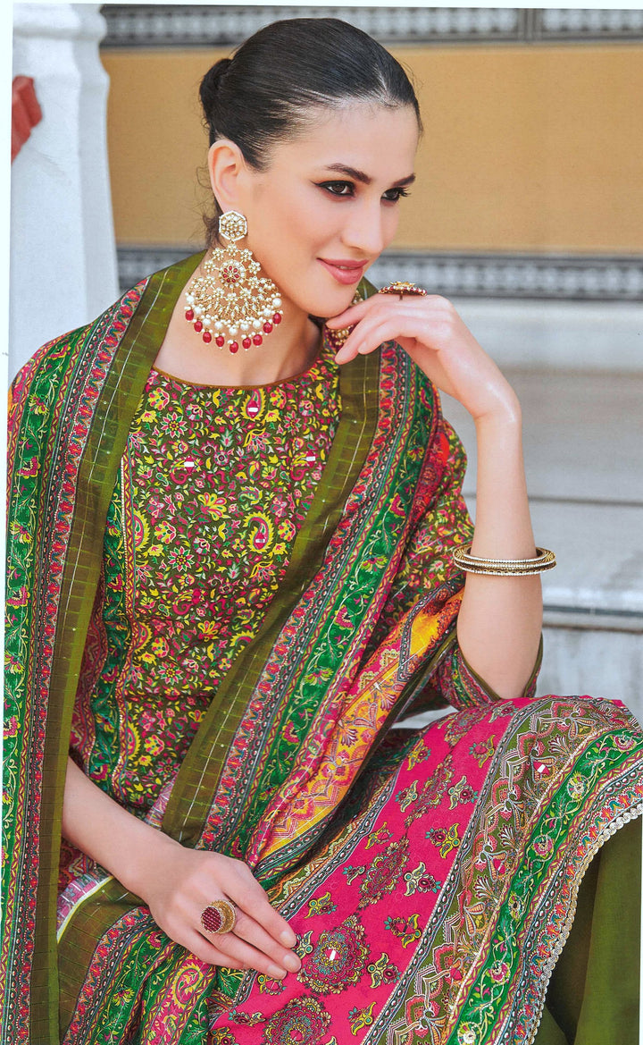 Ladyline Maslin Silk Printed Aari Embroidered Salwar Kameez Suit Set | Elegant Indian Pakistani Dress