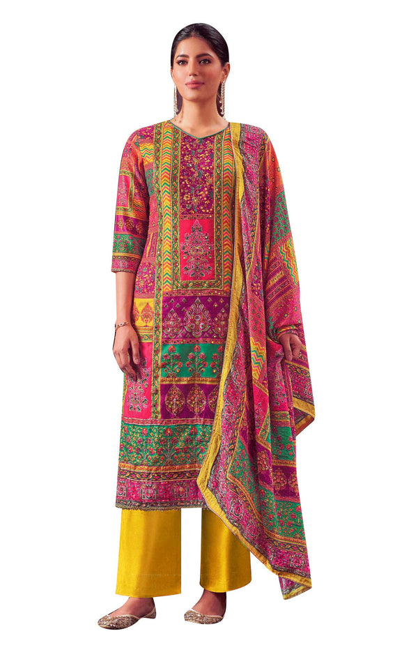 Ladyline Maslin Silk Printed Aari Embroidered Salwar Kameez Suit Set | Elegant Indian Pakistani Dress SPESK