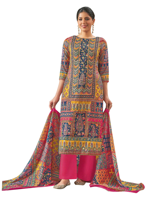 Ladyline Maslin Silk Printed Aari Embroidered Salwar Kameez Suit Set | Elegant Indian Pakistani Dress SPESK