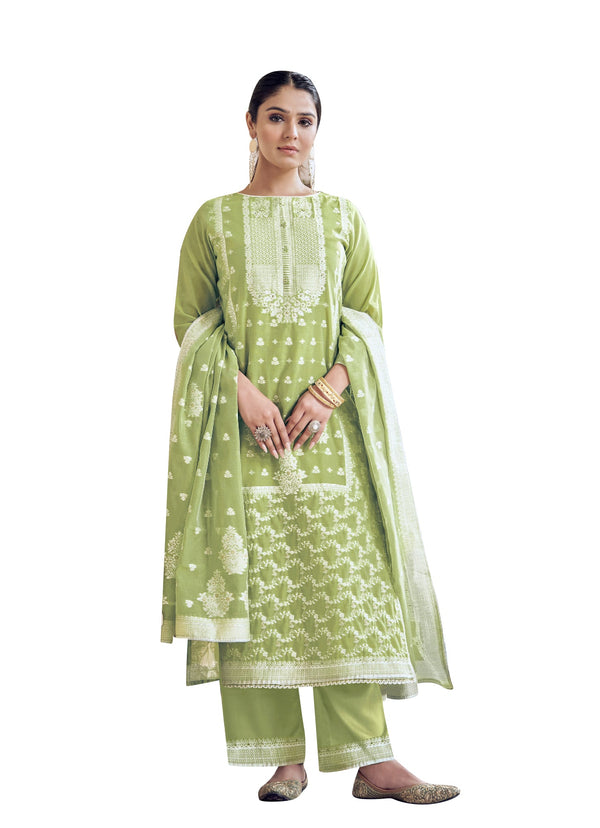 Ladyline Formal Brocade Cotton Silk Salwar Kameez Hand Work with Weaving Dupatta and Palazzo Pants