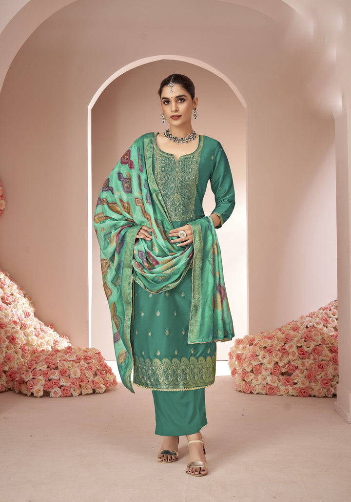 Ladyline Formal Brocade Silk Handwork Long Salwar Kameez with Fancy Printed Banarasi Dupatta