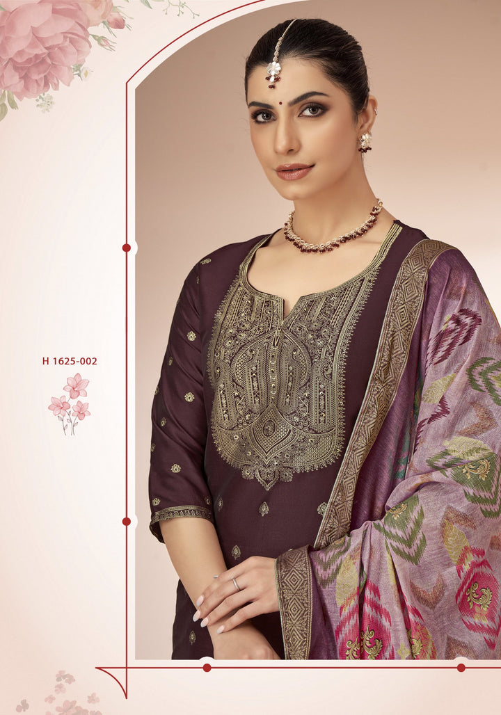 Ladyline Formal Brocade Silk Handwork Long Salwar Kameez with Fancy Printed Banarasi Dupatta