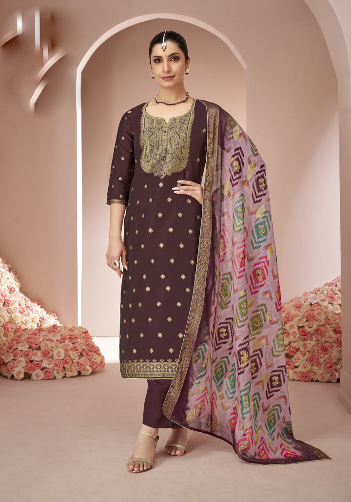 Ladyline Formal Brocade Silk Handwork Long Salwar Kameez with Fancy Printed Banarasi Dupatta