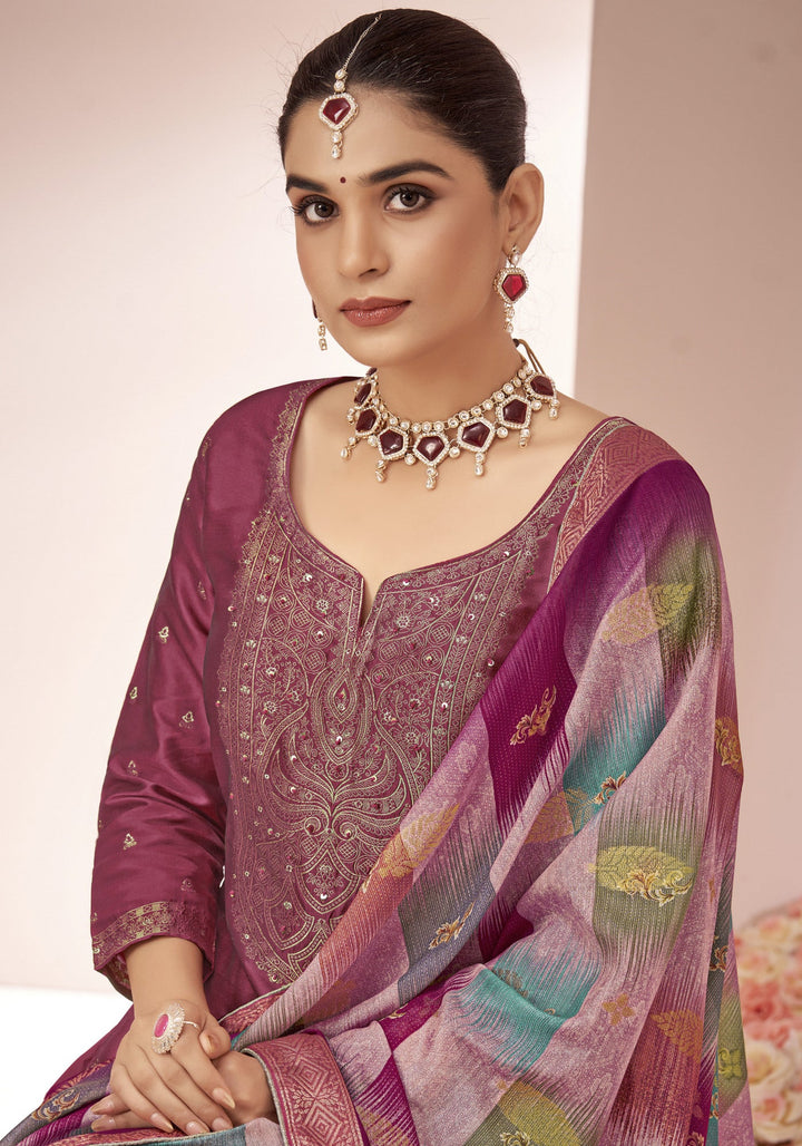 Ladyline Formal Brocade Silk Handwork Long Salwar Kameez with Fancy Printed Banarasi Dupatta