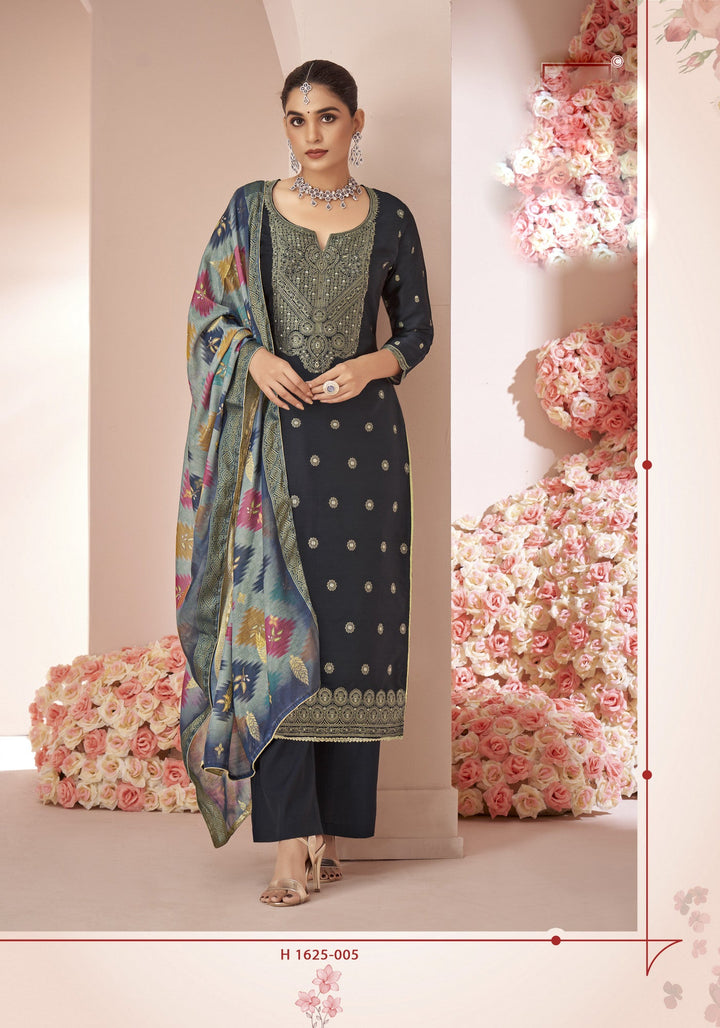 Ladyline Formal Brocade Silk Handwork Long Salwar Kameez with Fancy Printed Banarasi Dupatta